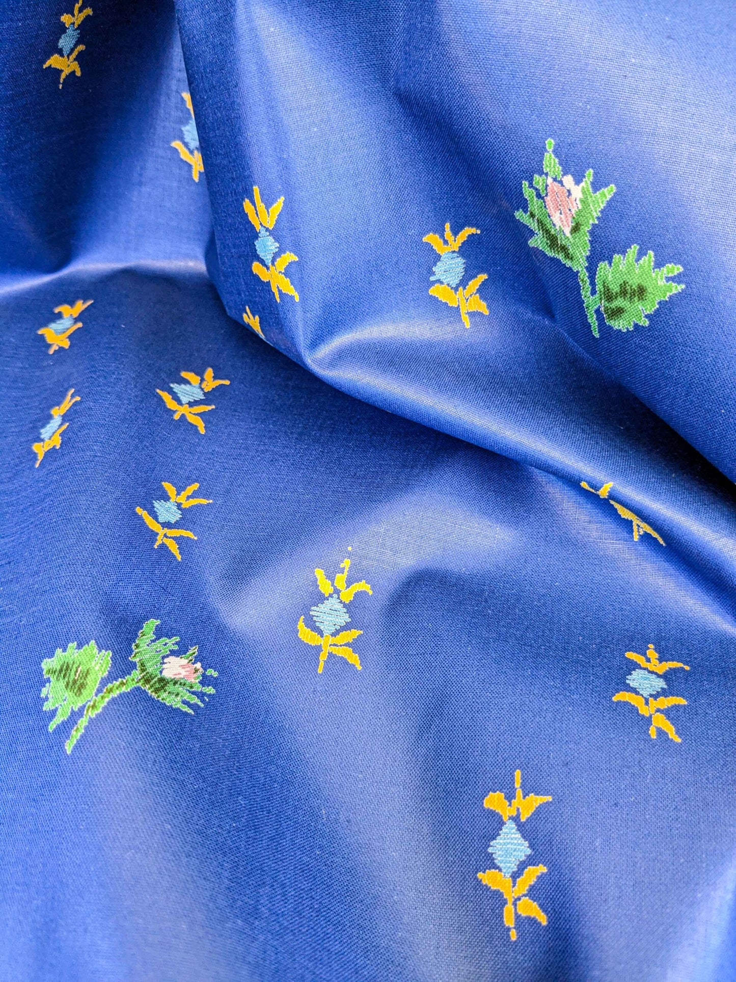 by yard Scalamandre Small Scale Yellow on Blue Botanical Floral Classy