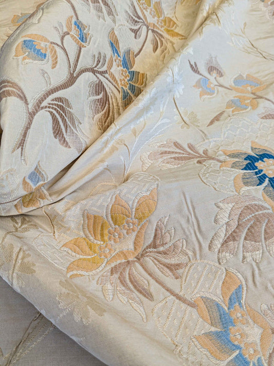 Scalamandre Grace Rose Over Daisy Field Lampas - Beige Blue Brown