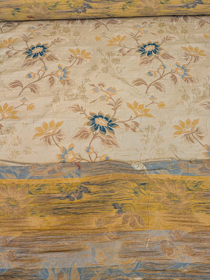 by yard Scalamandre Beige Blue Botanical Brown Grace Rose over Daisy Field Lampas