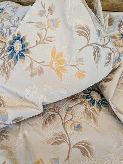 by yard Scalamandre Beige Blue Botanical Brown Grace Rose over Daisy Field Lampas