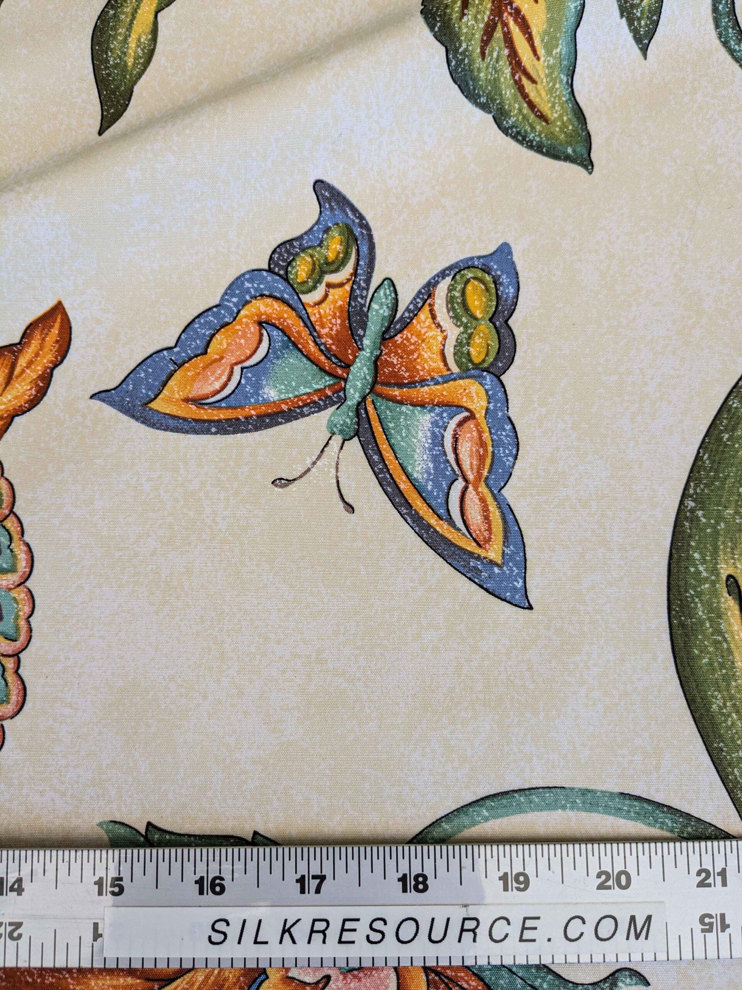 by yard Scalamandre Sanremo Botanical Floral Tree Foliage Butterfly Green Brown on White Cream