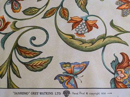 by yard Scalamandre Sanremo Botanical Floral Tree Foliage Butterfly Green Brown on White Cream