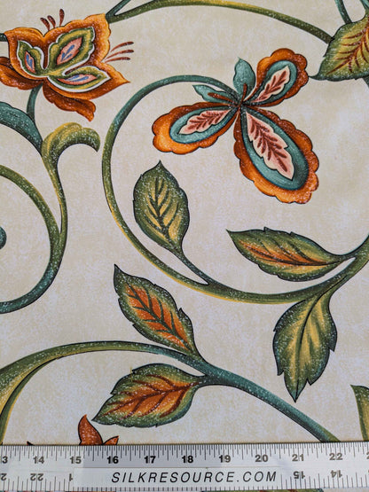 by yard Scalamandre Sanremo Botanical Floral Tree Foliage Butterfly Green Brown on White Cream