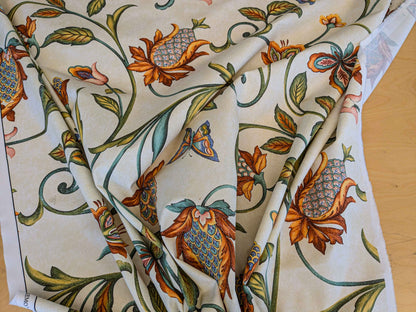 by yard Scalamandre Sanremo Botanical Floral Tree Foliage Butterfly Green Brown on White Cream