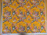 by yard Scalamandre Chinoiserie Garden Party Asian Floral Figurative Red Blue on Yellow Cotton
