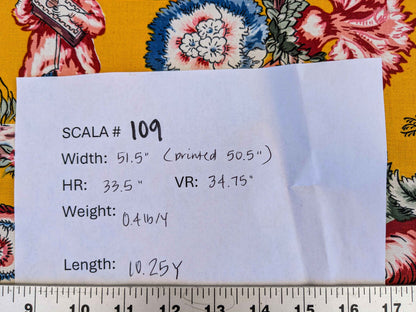 by yard Scalamandre Chinoiserie Garden Party Asian Floral Figurative Red Blue on Yellow Cotton