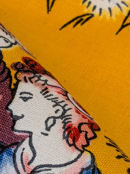 by yard Scalamandre Chinoiserie Garden Party Asian Floral Figurative Red Blue on Yellow Cotton