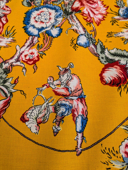 by yard Scalamandre Chinoiserie Garden Party Asian Floral Figurative Red Blue on Yellow Cotton
