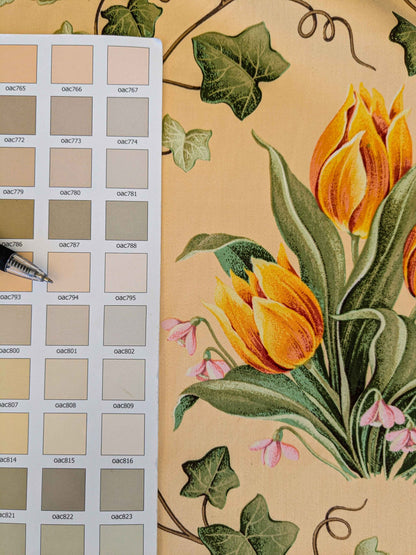 by yard Scalamandre Grey Watkins Le Treillage Butter Yellow Spring Garden Trellis Tulip Rose Crocus Boston Ivy MSRP USD 204/y