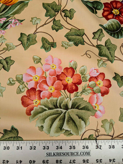 by yard Scalamandre Grey Watkins Le Treillage Butter Yellow Spring Garden Trellis Tulip Rose Crocus Boston Ivy MSRP USD 204/y