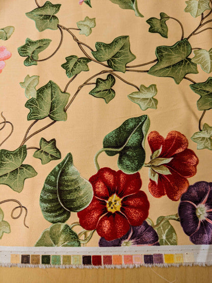 by yard Scalamandre Grey Watkins Le Treillage Butter Yellow Spring Garden Trellis Tulip Rose Crocus Boston Ivy MSRP USD 204/y