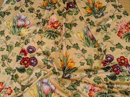 by yard Scalamandre Grey Watkins Le Treillage Butter Yellow Spring Garden Trellis Tulip Rose Crocus Boston Ivy MSRP USD 204/y