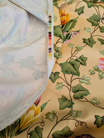 by yard Scalamandre Grey Watkins Le Treillage Butter Yellow Spring Garden Trellis Tulip Rose Crocus Boston Ivy MSRP USD 204/y