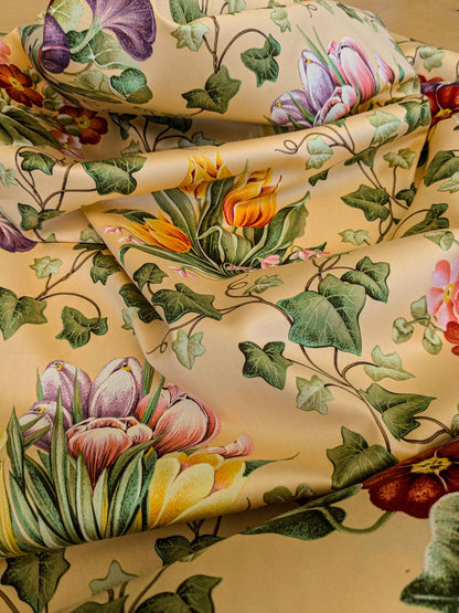 by yard Scalamandre Grey Watkins Le Treillage Butter Yellow Spring Garden Trellis Tulip Rose Crocus Boston Ivy MSRP USD 204/y