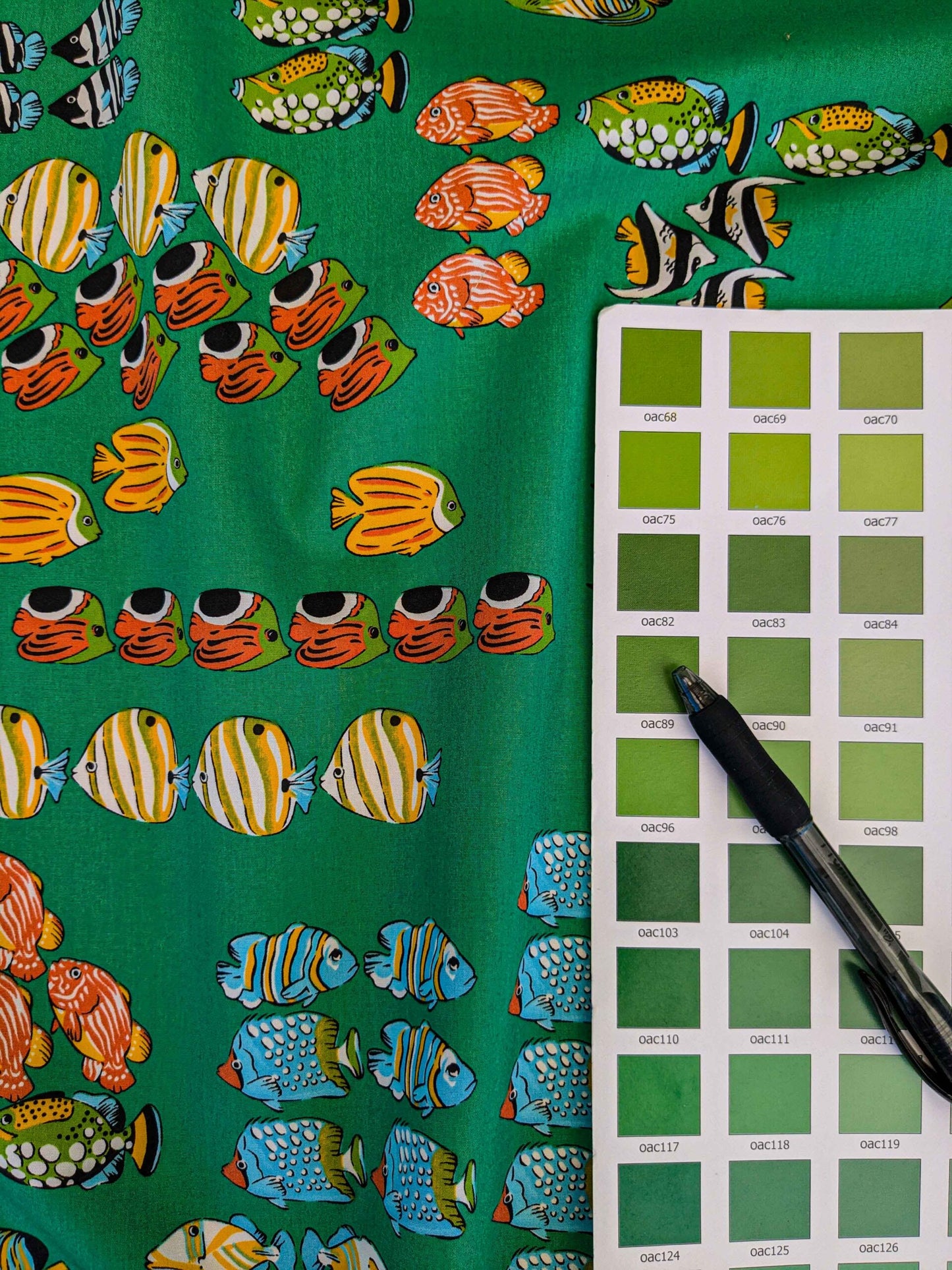 by yard Scalamandre Tropical Fish Ocean Sea Print Multi on Green Animals Cotton