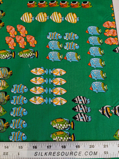 by yard Scalamandre Tropical Fish Ocean Sea Print Multi on Green Animals Cotton