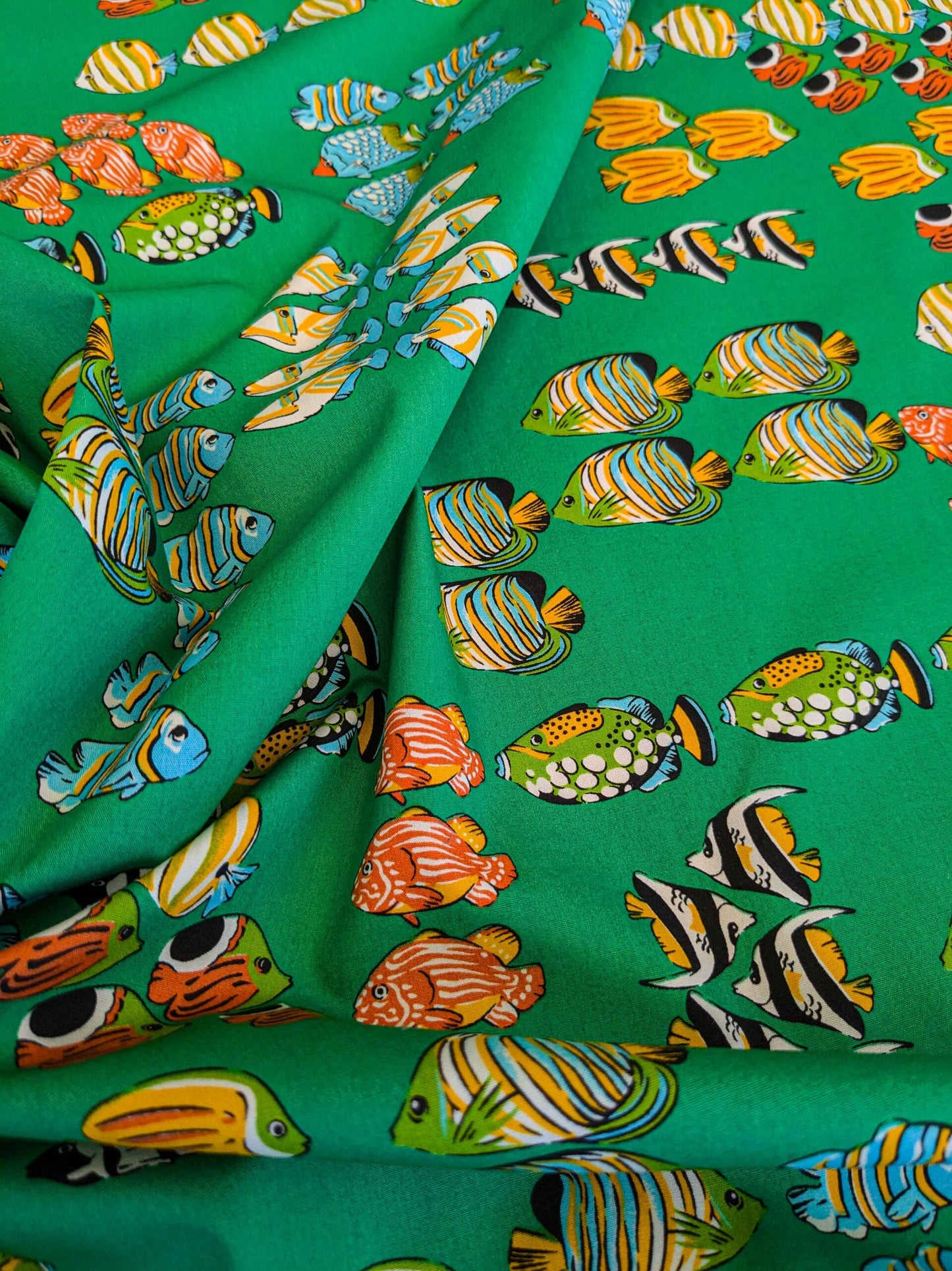 by yard Scalamandre Tropical Fish Ocean Sea Print Multi on Green Animals Cotton