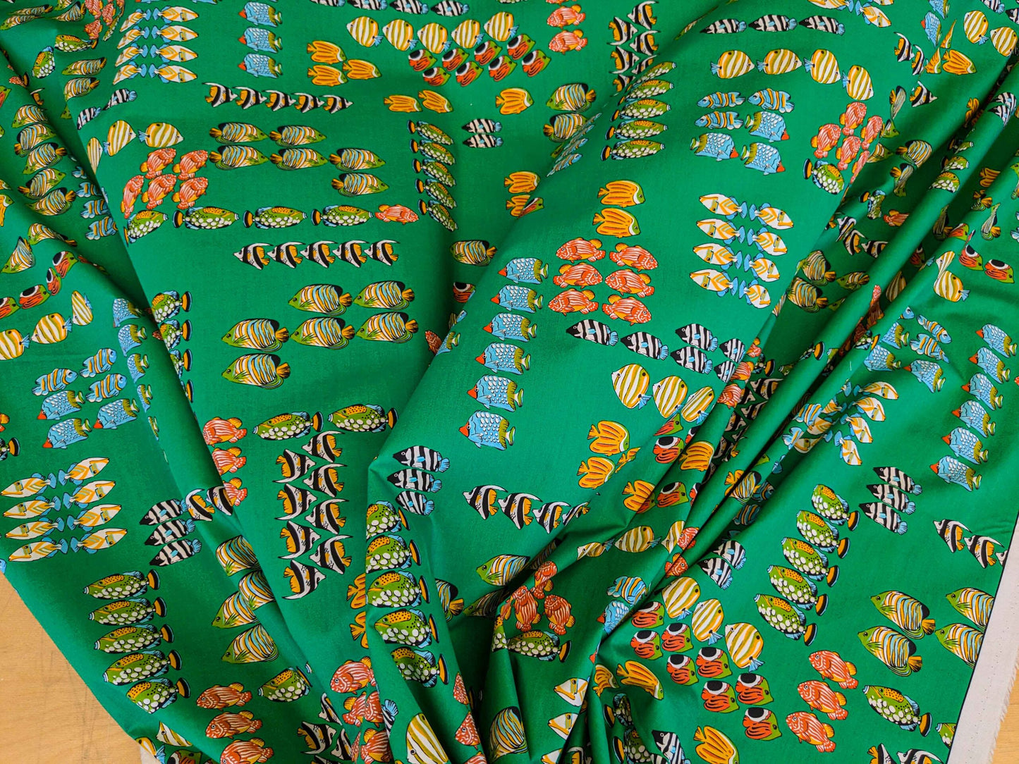 by yard Scalamandre Tropical Fish Ocean Sea Print Multi on Green Animals Cotton