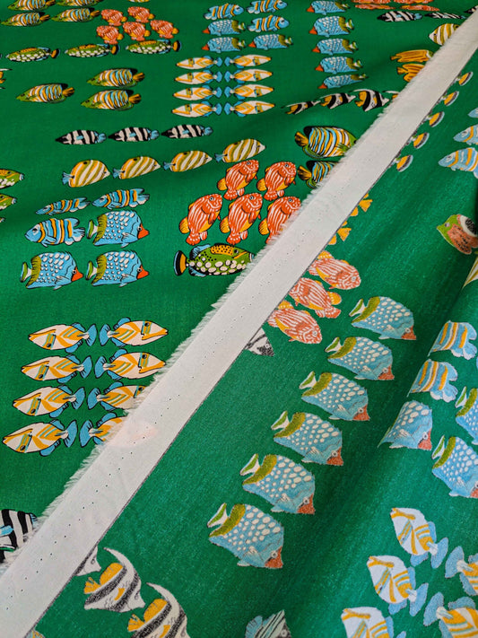 by yard Scalamandre Tropical Fish Ocean Sea Print Multi on Green Animals Cotton