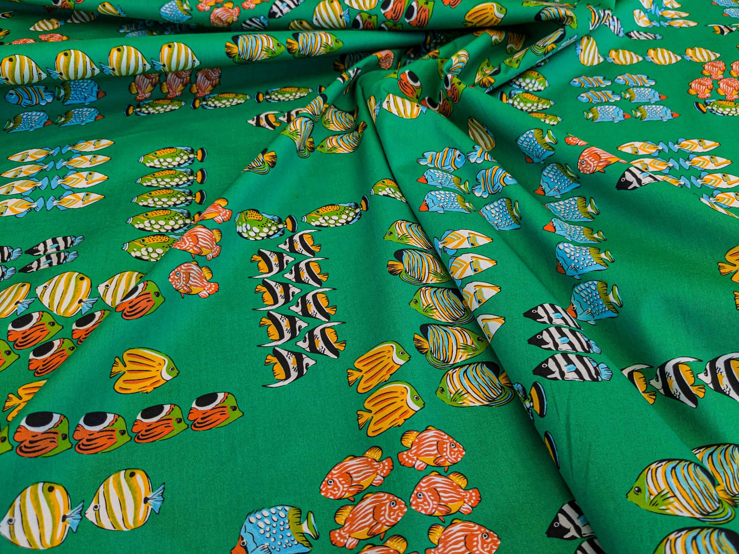 by yard Scalamandre Tropical Fish Ocean Sea Print Multi on Green Animals Cotton