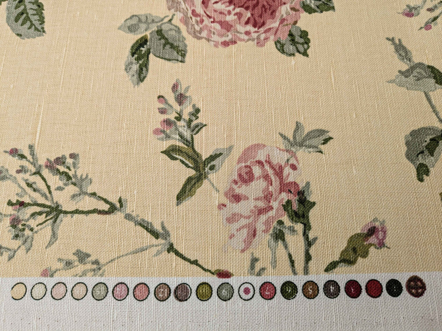 by yard Scalamandre Floral Rose Chintz Pink Red on Beige Pale Butter Yellow Botanical Large Pattern