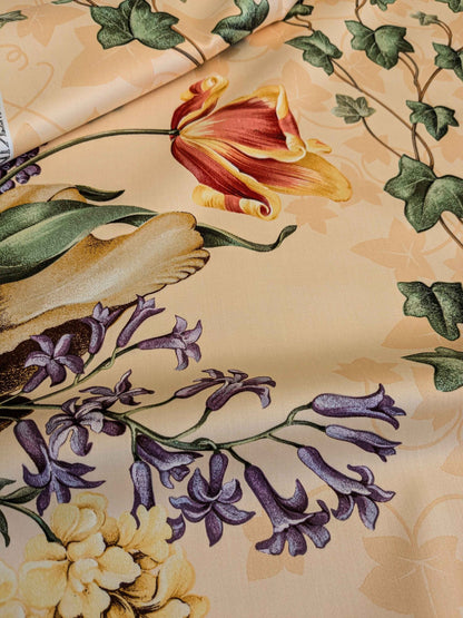 by yard Scalamandre Folie Flamande Rose on Butter Yellow Botanic Illustration Rose Dalia Tulip Ivy Crocus Morning Glory 33-screen! MSRP USD236/y