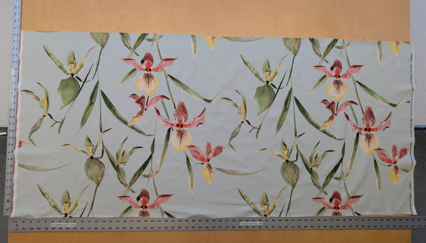 0.75Y Scalamandre Grey Watkins Lady Slippers Orchid Print Blue Pink MSRP USD 236/Y (Copy)