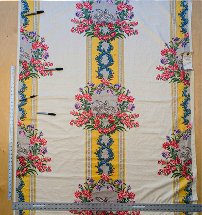 2.3y Scalamandre Nancy Chintz Creme Floral Stripe Yellow Blue Green Red White Cream