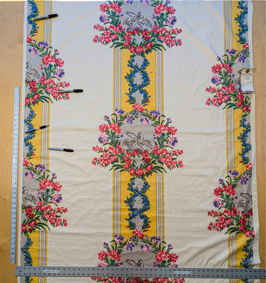 2.3y Scalamandre Nancy Chintz Creme Floral Stripe Yellow Blue Green Red White Cream