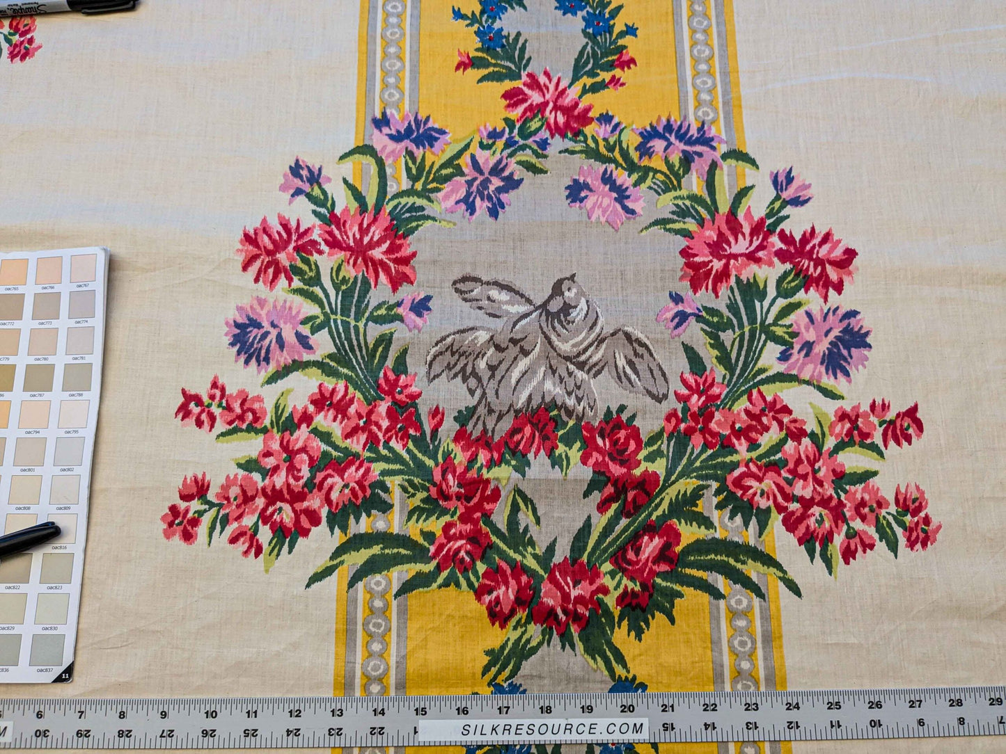 2.3y Scalamandre Nancy Chintz Creme Floral Stripe Yellow Blue Green Red White Cream