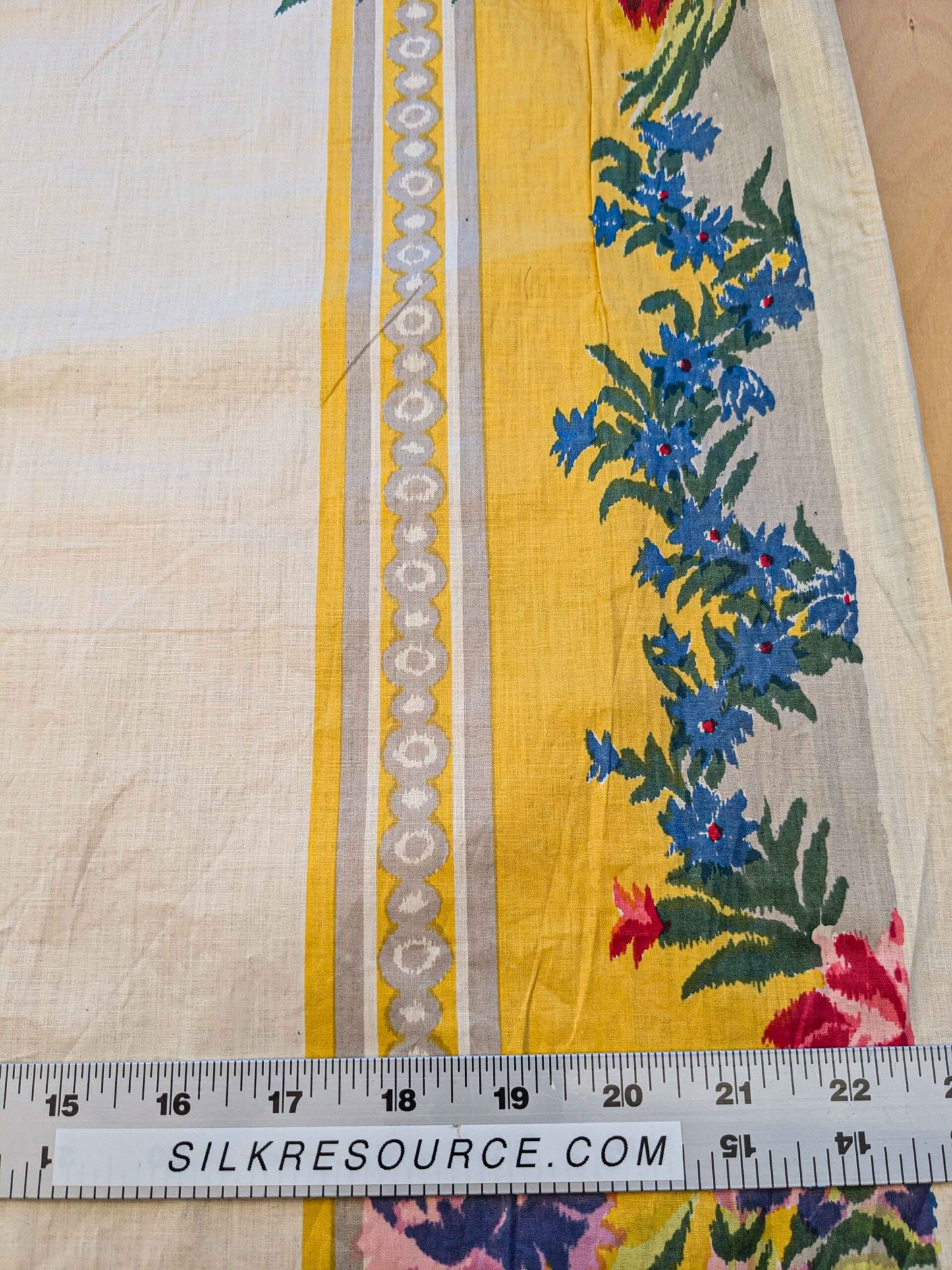 2.3y Scalamandre Nancy Chintz Creme Floral Stripe Yellow Blue Green Red White Cream