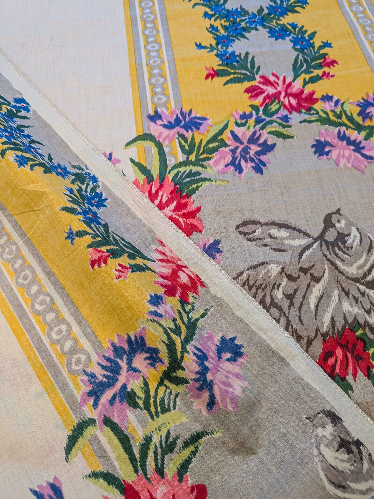 2.3y Scalamandre Nancy Chintz Creme Floral Stripe Yellow Blue Green Red White Cream