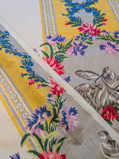 2.3y Scalamandre Nancy Chintz Creme Floral Stripe Yellow Blue Green Red White Cream