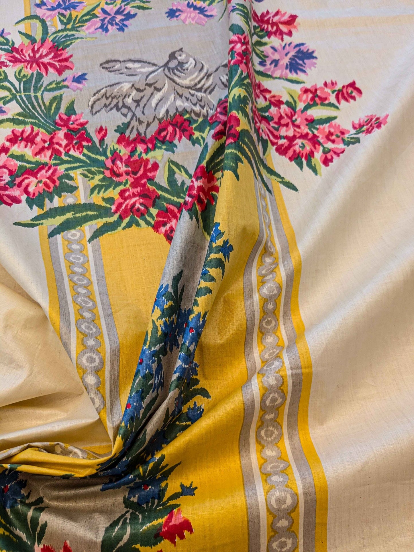 2.3y Scalamandre Nancy Chintz Creme Floral Stripe Yellow Blue Green Red White Cream