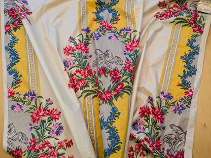 2.3y Scalamandre Nancy Chintz Creme Floral Stripe Yellow Blue Green Red White Cream