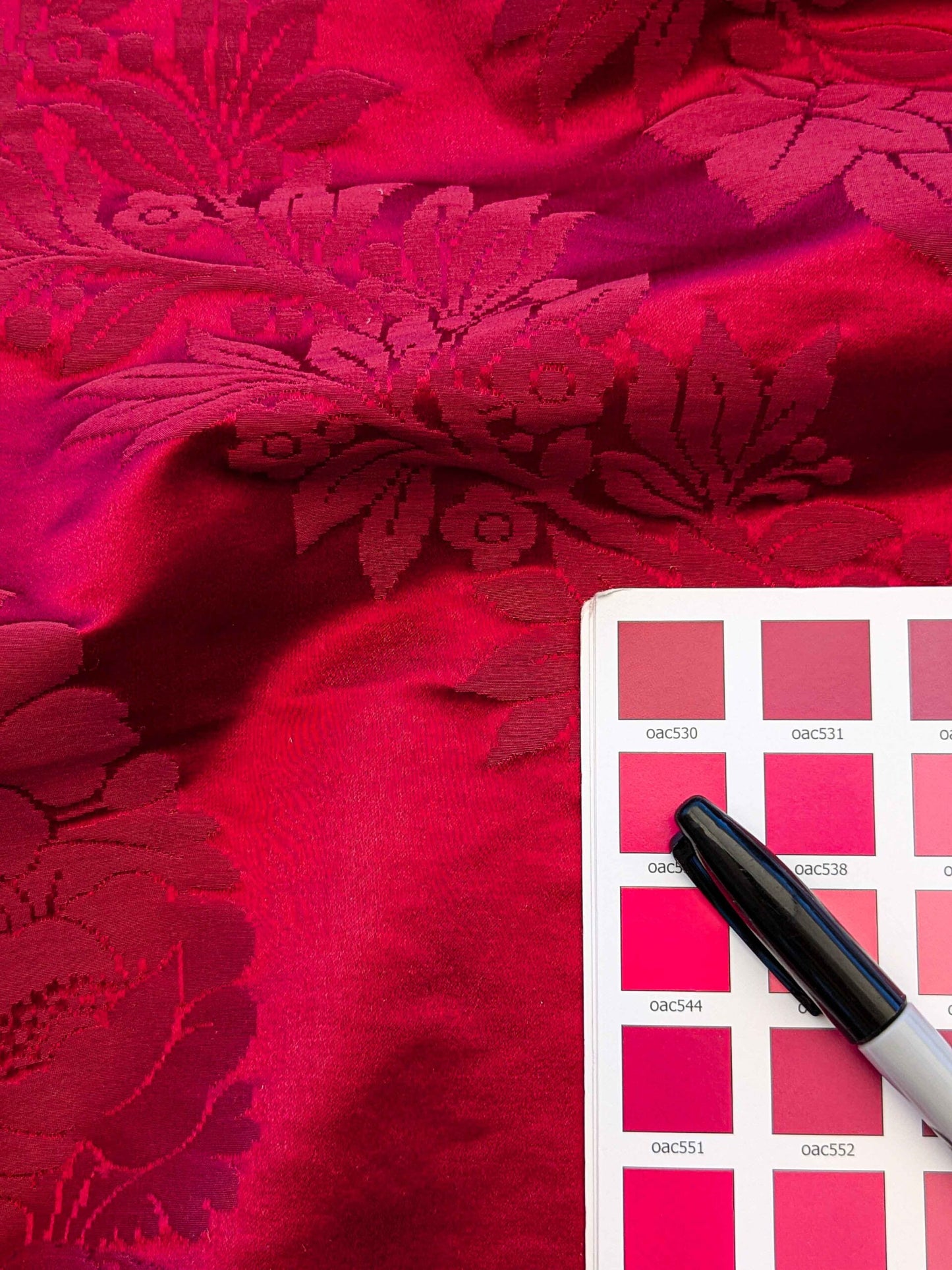 1.9y Tassinari &amp; Chatel Josephine in Cerise Red Silk Damask Medallion Renaissance Neoclassical MSRP USD 1000+/y