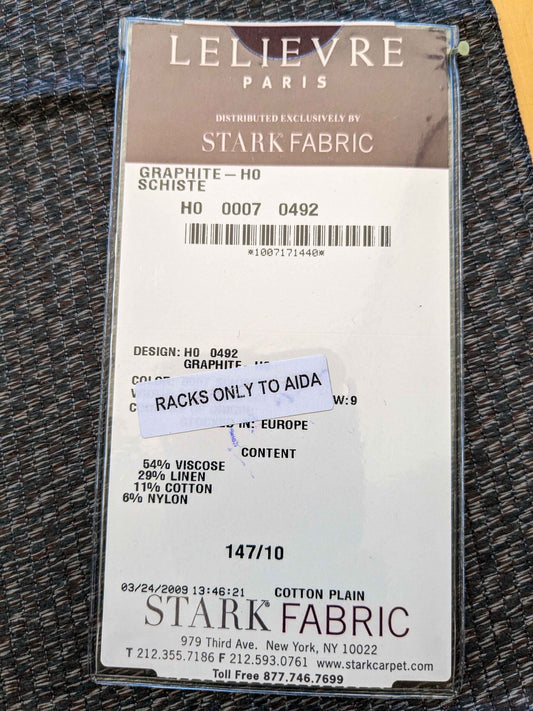 6 EV36 Lelievre Paris Graphite Ho Schiste Cotton Black Small Scale Texture Solid 25"x27"