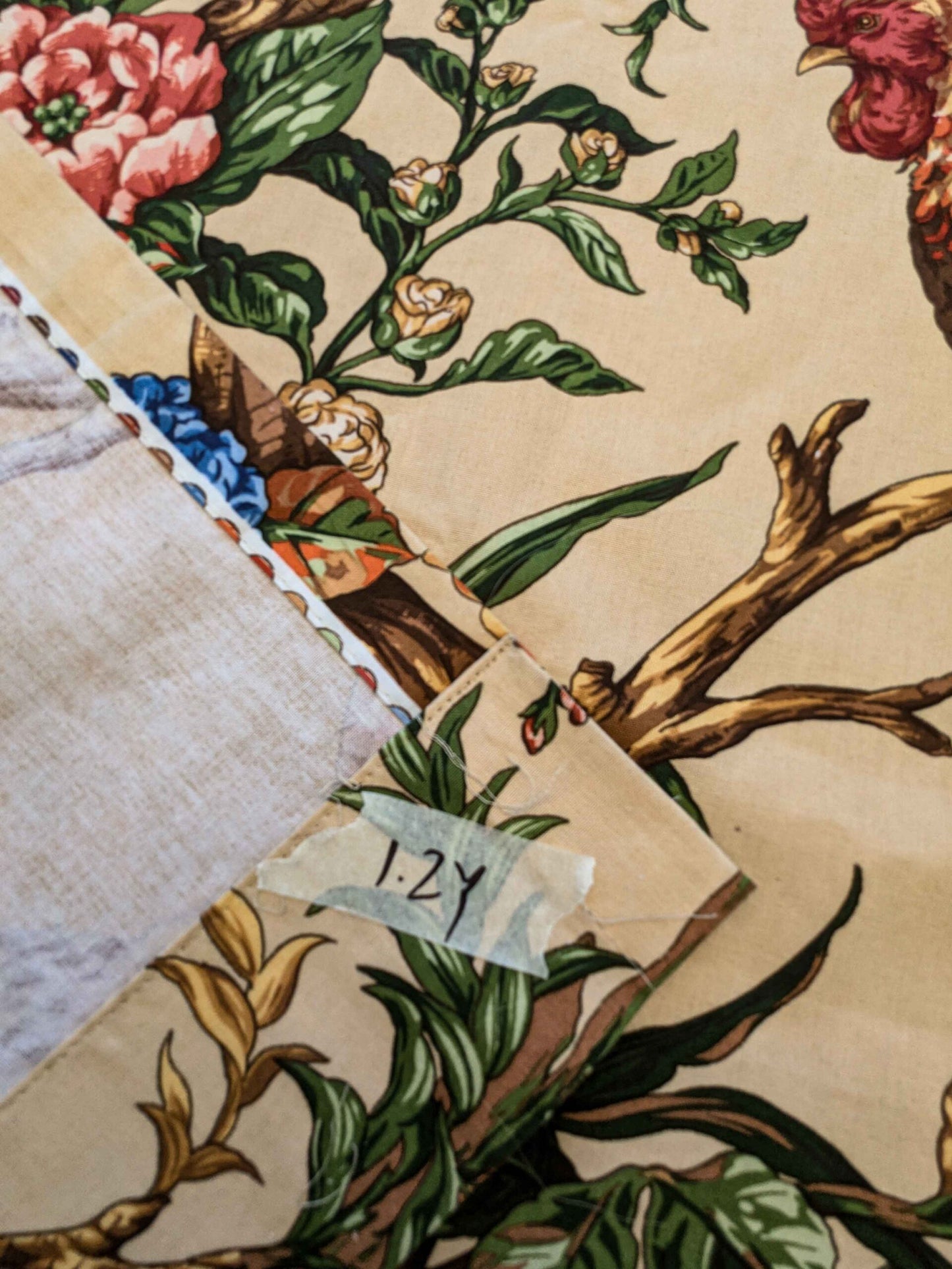 11 EV36 Scalamandre Chanticleer Beige Cotton Rooster Chicken Country Bird Animal Botanical Foliage 1.2y x 53" MSRP USD 836/y