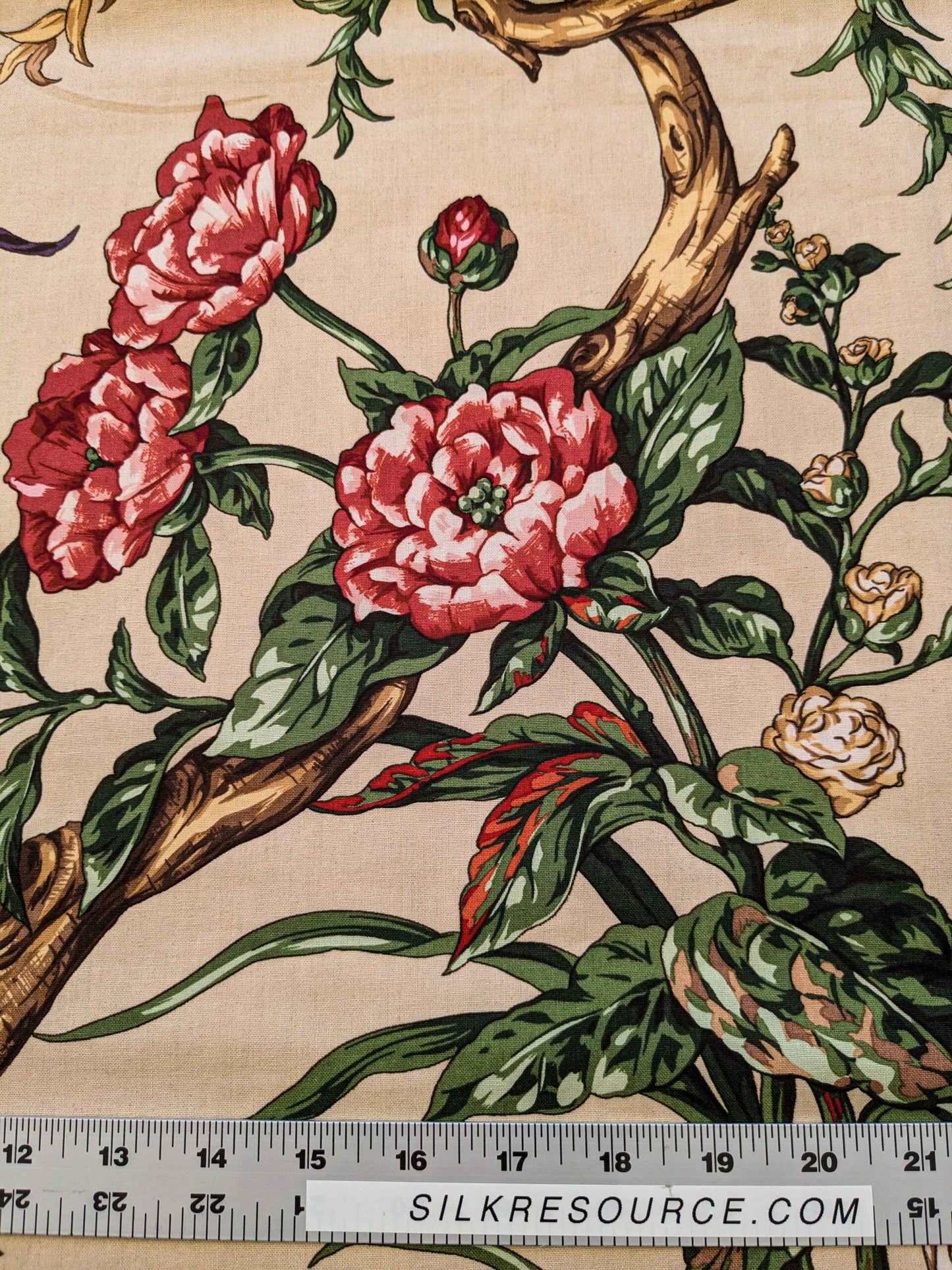 11 EV36 Scalamandre Chanticleer Beige Cotton Rooster Chicken Country Bird Animal Botanical Foliage 1.2y x 53" MSRP USD 836/y