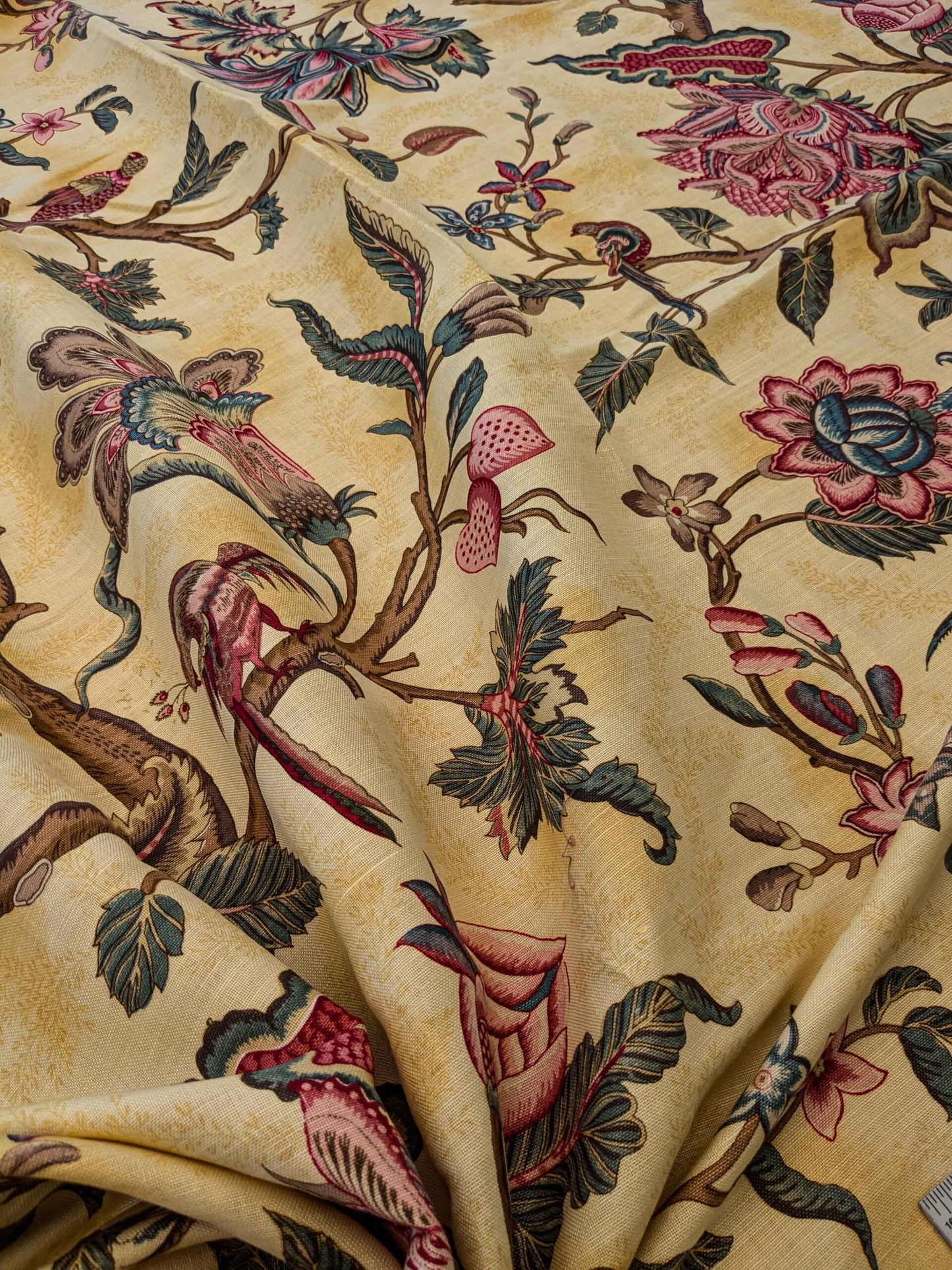 14 EV36 Scalamandre  1.3y x 59"wide Pomegranate Tree Of Life Foliage Jacobean Garden Print Fabric Gold