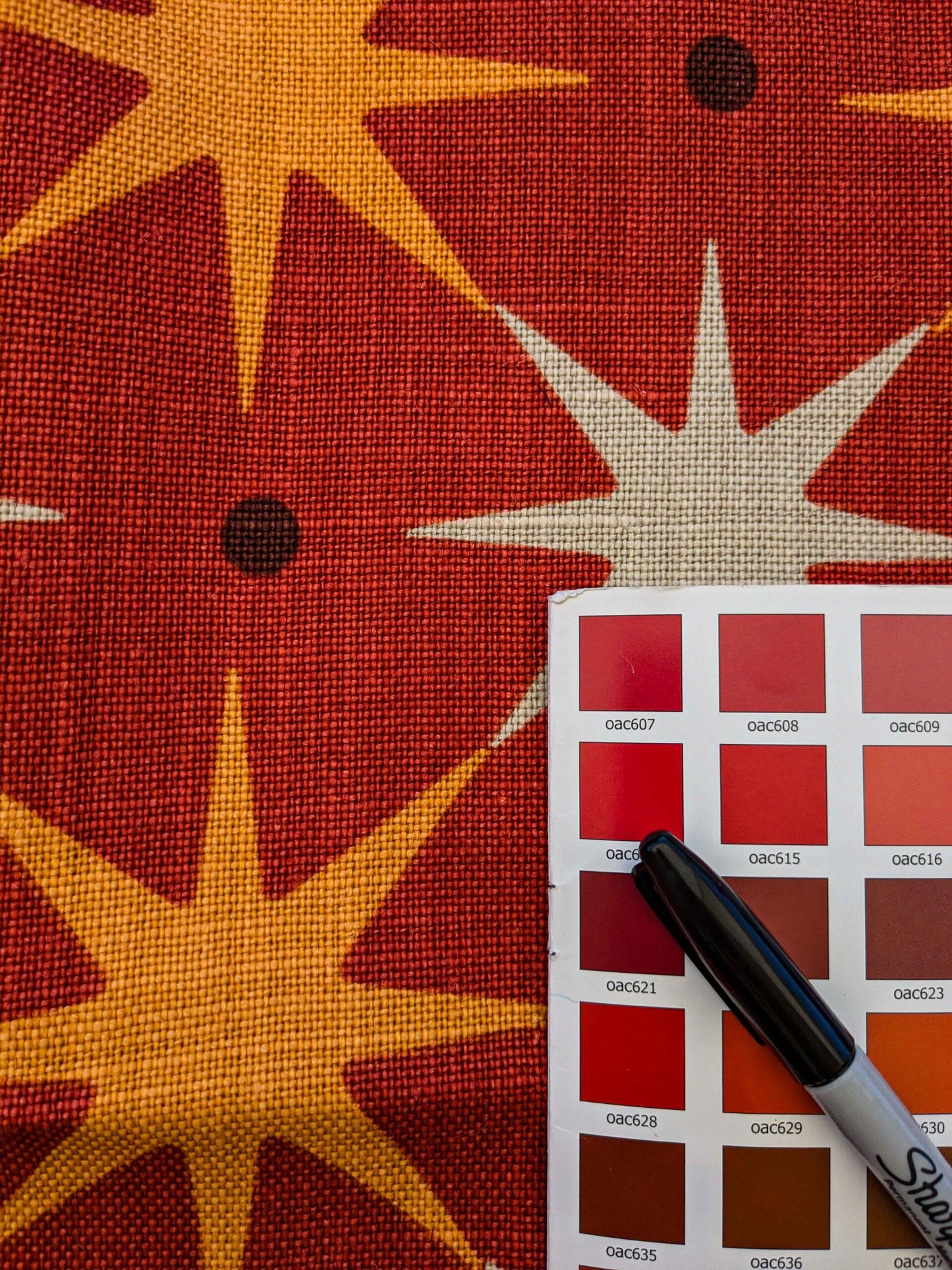 17 EV36 Scalamandre Fabric Star Power Red Yellow White Geometric Diamond Linen 2.6y x 53"W