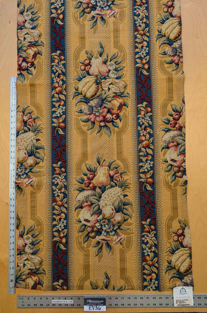 19 EV36 Scalamandre Fruits De La Passion Multi on Gold Stripe Cotton Botanical Neoclassical 1.8 yds x 28"W