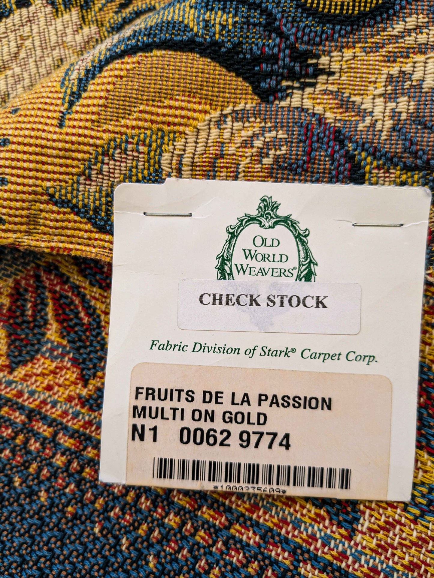 19 EV36 Scalamandre Fruits De La Passion Multi on Gold Stripe Cotton Botanical Neoclassical 1.8 yds x 28"W