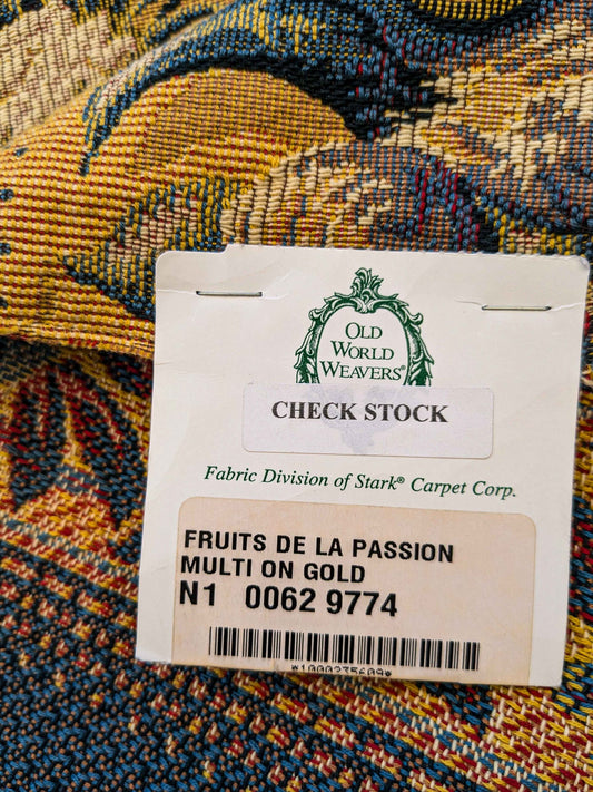 19 EV36 Scalamandre Fruits De La Passion Multi on Gold Stripe Cotton Botanical Neoclassical 1.8 yds x 28"W