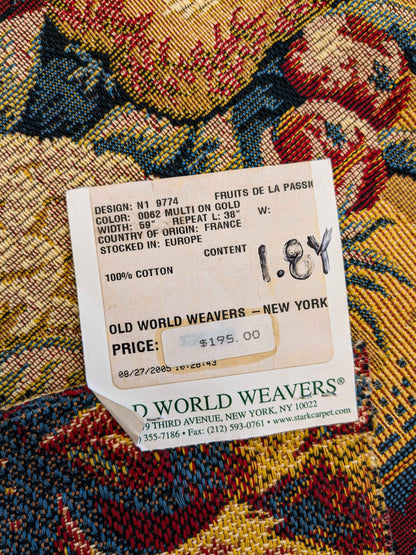 19 EV36 Scalamandre Fruits De La Passion Multi on Gold Stripe Cotton Botanical Neoclassical 1.8 yds x 28"W