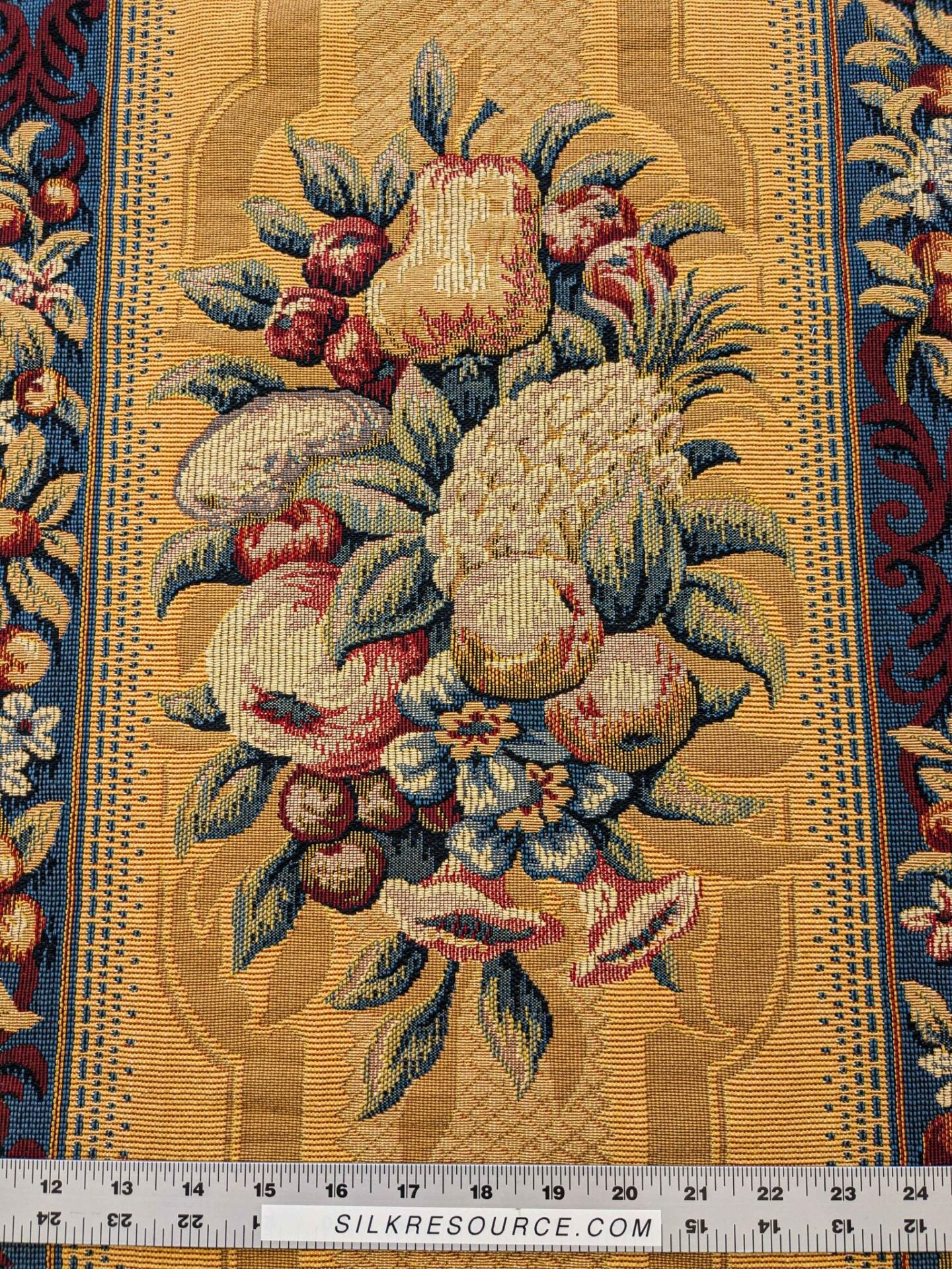 20 EV36 Scalamandre Fruits De La Passion Multi on Gold Stripe Cotton Botanical Neoclassical 1.9 yds  x 29"W