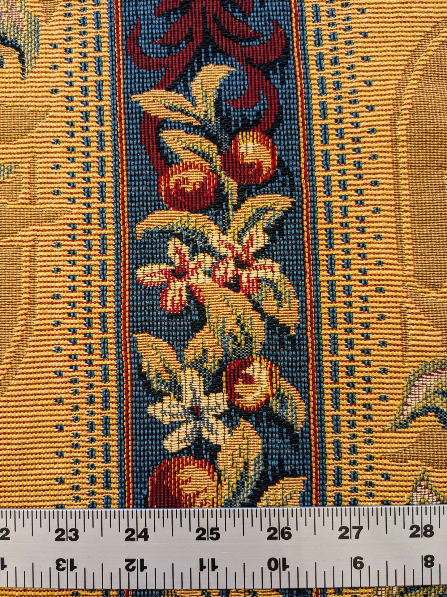 19 EV36 Scalamandre Fruits De La Passion Multi on Gold Stripe Cotton Botanical Neoclassical 1.8 yds x 28"W