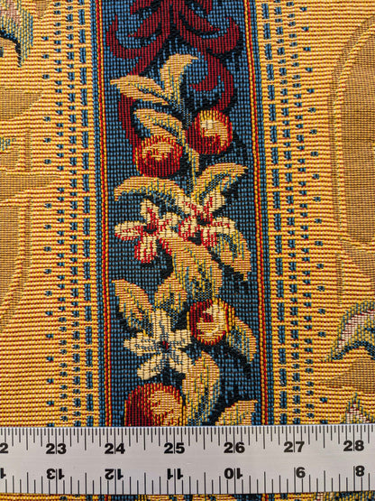19 EV36 Scalamandre Fruits De La Passion Multi on Gold Stripe Cotton Botanical Neoclassical 1.8 yds x 28"W