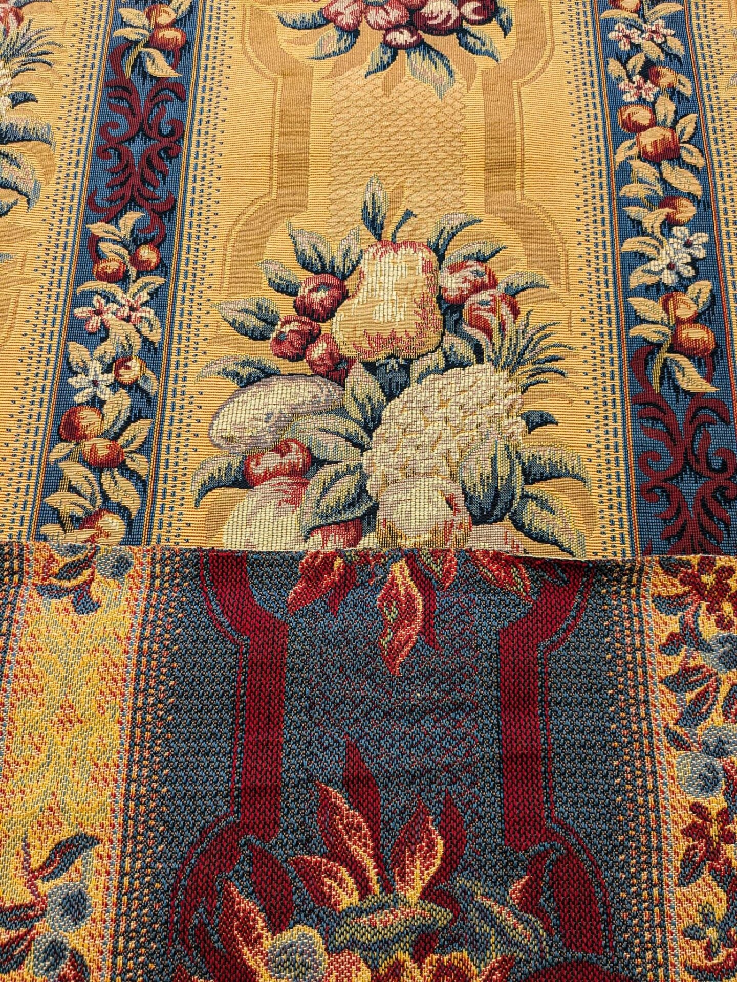 20 EV36 Scalamandre Fruits De La Passion Multi on Gold Stripe Cotton Botanical Neoclassical 1.9 yds  x 29"W