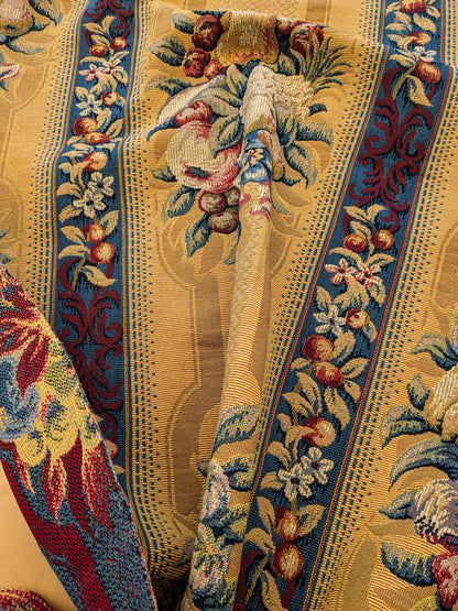 19 EV36 Scalamandre Fruits De La Passion Multi on Gold Stripe Cotton Botanical Neoclassical 1.8 yds x 28"W